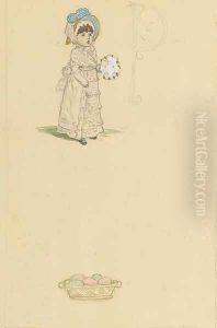 Study of a girl with a posy of flowers by Kate Greenaway