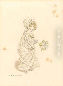 A young girl carrying a bouquet by Kate Greenaway