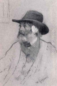 Portrait Of Thomas Carlyle, Seated, Half-Length, Wearing A Hat by Walter Greaves