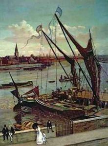Unloading the Barge Lindsay Jetty and Battersea Church