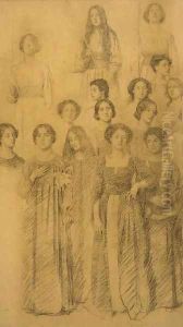 A study of female figures, one holding a lily