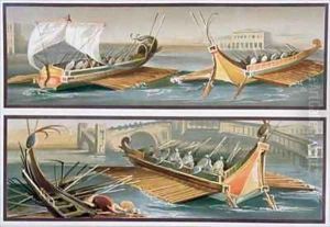 Roman Sailboats and Rowing Boats after frescoes in the Temple of Isis in Pompeii