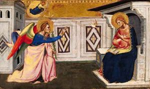 The Annunciation a panel from a predella by Niccolo di Pietro Gerini