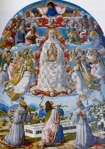 The Assumption of the Virgin with Saint Thomas receiving the Girdle between Saints Francis of Assisi and Anthony of Padua by Benvenuto Di Giovanni Guasta