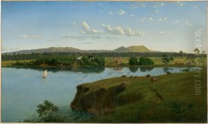 Purrumbete from across the lake by Eugene von Guerard