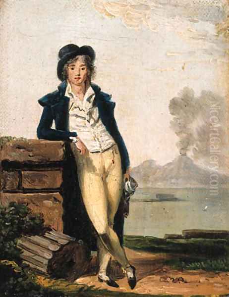 Portrait of a young man, full-length, with Mount Vesuvius beyond - view 1