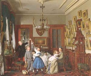 The Contest for the Bouquet: The Family of Robert Gordon in their New York Dining-Room by Seymour Joseph Guy