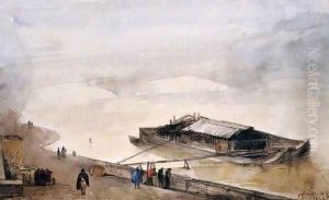 Quay of the Seine with Barge, Fog Effect by Francois-Marius Granet