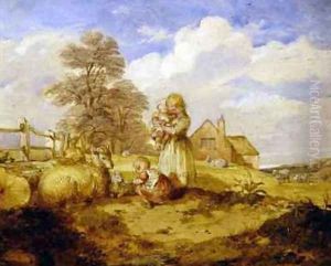 Children and Sheep Under a Tree by Alfred H. Green