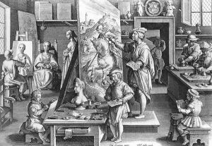 A Painter's Workshop c. 1595 by Philip Galle