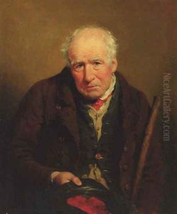 Portrait of an old man, half-length, holding his stick and cap by Edward F. Green