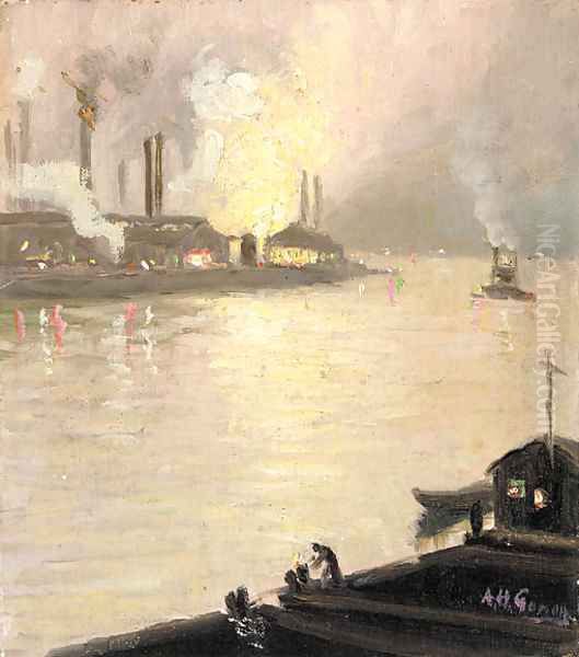 Factories Along the River at Night - view 1