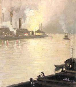 Factories Along the River at Night by Aaron Harry Gorson