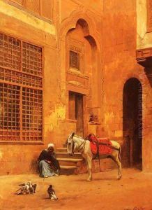 In The Courtyard by Eugene-Alexis Girardet