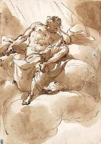 A half-draped Figure, seated on a cloud, looking up - view 1