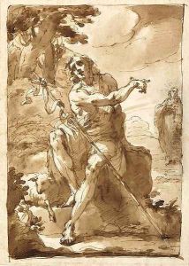 The Baptist in the Desert pointing to Christ
