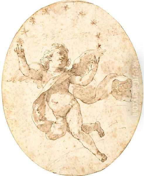 A flying putto among stars - view 1