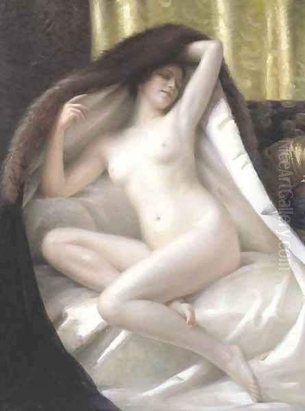 Youn Woman Wrapped in a Fur Blanket - view 1