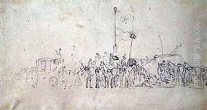 A Gathering of horsemen with coach tents and flags by Sawrey Gilpin