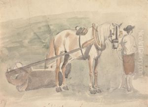 Man with a horse harnessed to a roller by Sawrey Gilpin