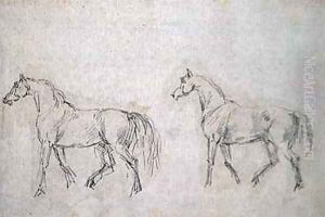 Two horses walking left by Sawrey Gilpin