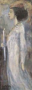 Woman with Candle 1910s by Lajos Gulacsy