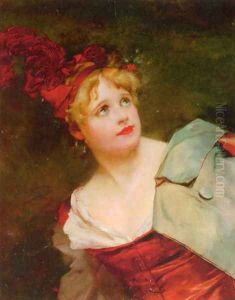 A Lady Wearing a Crimson Hat by Jules Adolphe Goupil