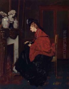 By The Fireplace by Jules Adolphe Goupil