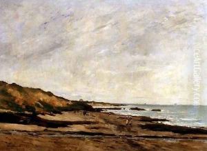 A Coastal View with Figures on a Shore