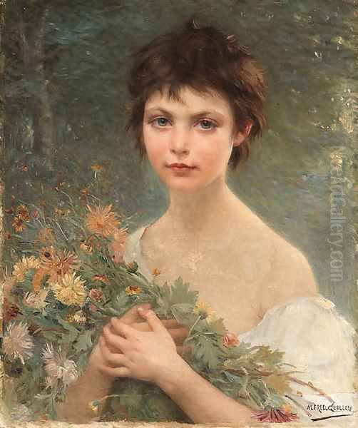 A young girl with wild flowers - view 1
