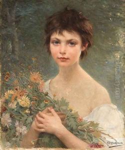 A young girl with wild flowers by Alfred Guillou