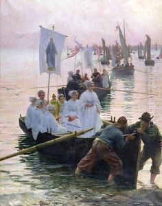 The Arrival of the Procession of St Anne from Fouesnant to Concarneau 1887 by Alfred Guillou