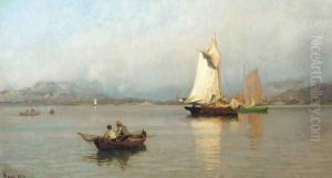 Fishing Boats off the Coast (Fiskeb&aring;ter ved kysten) by Hans Fredrik Gude