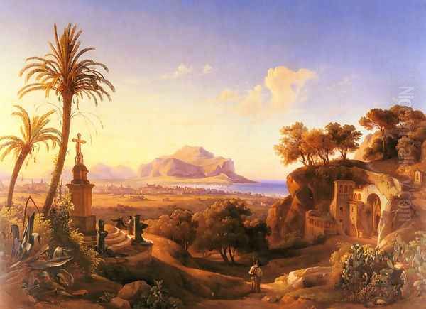 Figures before a Shrine with a view of Palermo beyond - view 1