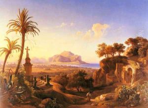 Figures before a Shrine with a view of Palermo beyond