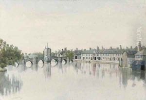 A tranquil stretch of the River Ouse before St. Ives Bridge, Cambridgeshire by William Fraser Garden
