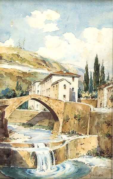 A village by a river in a mountainous landscape - view 1