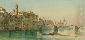 Figures in a rowing boat on a Venetian canal by Angelos Giallina
