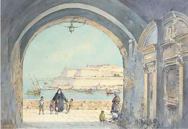 Figures on the fortress walls, Valetta, Malta - view 1