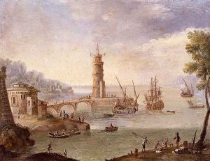 Harbour Scene With Ships By A Fortification by Orazio Grevenbroeck
