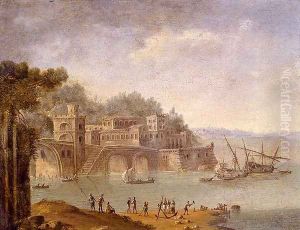 Harbour Scene With Ships By A Tower by Orazio Grevenbroeck