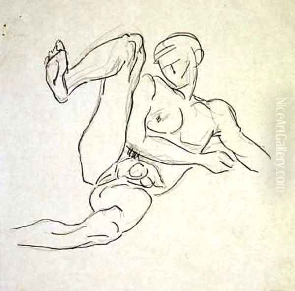 Male Nude lying right leg raised - view 1