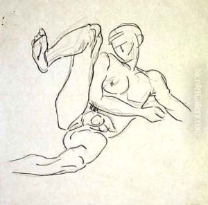 Male Nude lying right leg raised by Henri Gaudier-Brzeska