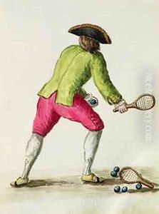 A Man Playing with a Racquet and Balls