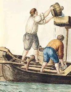 Boatmen Pouring Fresh Water into the Pipelines