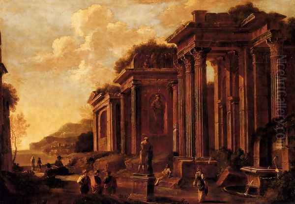 An architectural capriccio with figures amongst ruins - view 1