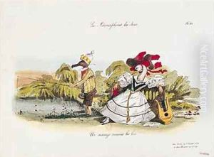 Marriage by the Book caricature from Les Metamorphoses du Jour by Jean-Jacques Grandville