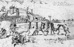 A caricature with Liberty and Equality chased by Public Order and other figures by Jean-Jacques Grandville
