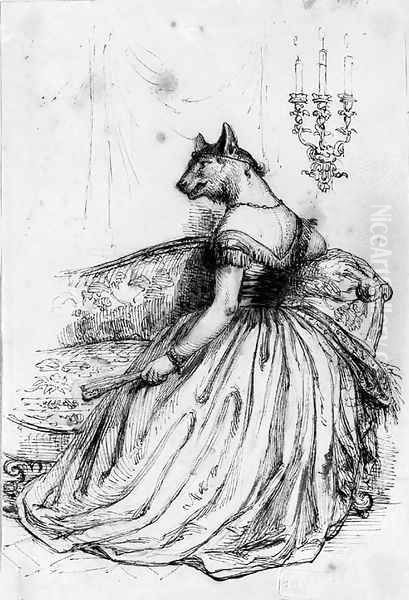 A caricature of an elegant lady with the head of a wolf - view 1