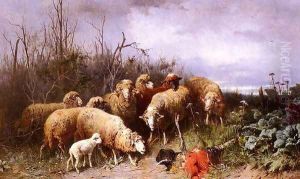 Schafe Eine Vogelscheuche Betrachtend (Sheep Regarding a Scarecrow) by Friedrich Otto Gebler